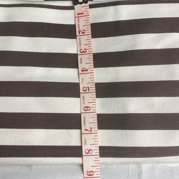 Henri Bendel Striped Canvas Tote Bag Brown White Signature Large - Picture 11 of 15